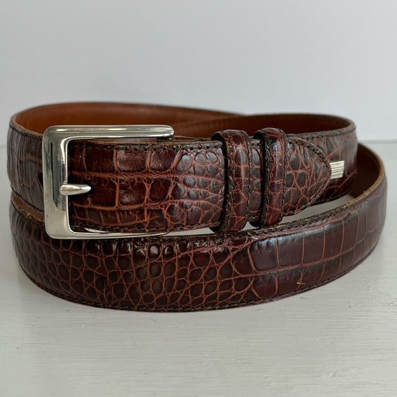 Polo Ralph Lauren Vintage Mens Brown Italian Leather Croc Embossed Belt Size 40